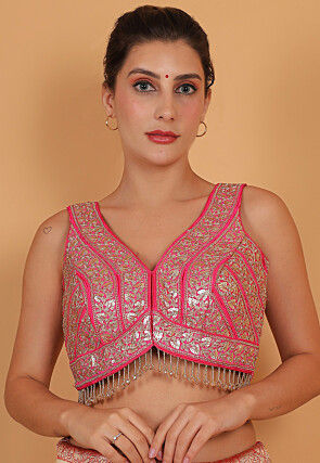 Embroidered Art Silk Blouse in Pink