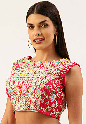 Embroidered Art Silk Blouse in Pink