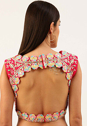 Embroidered Art Silk Blouse in Pink