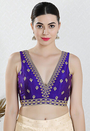 Embroidered Art Silk Blouse in Purple