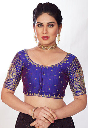 Embroidered Art Silk Blouse in Purple