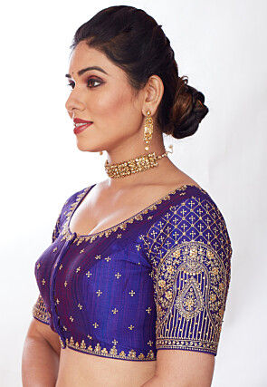 Embroidered Art Silk Blouse in Purple