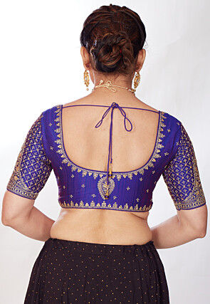 Embroidered Art Silk Blouse in Purple