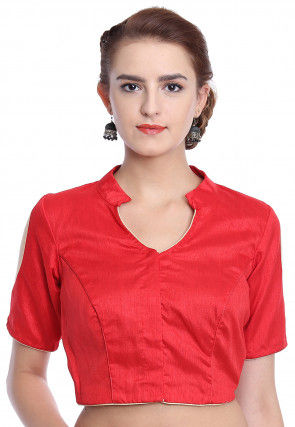Embroidered Art Silk Blouse in Red
