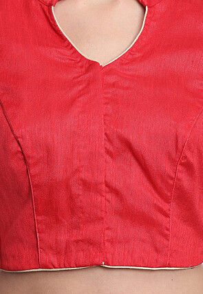 Embroidered Art Silk Blouse in Red
