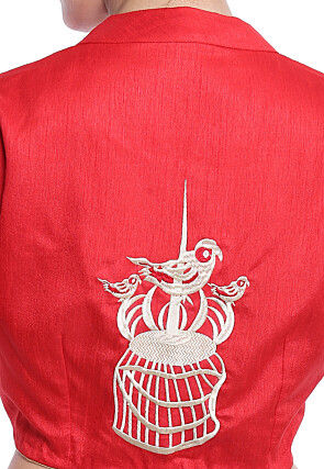 Embroidered Art Silk Blouse in Red