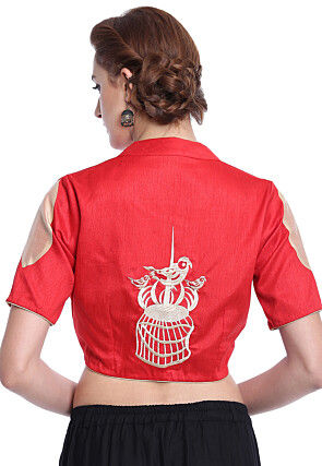 Embroidered Art Silk Blouse in Red