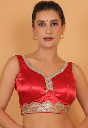 Embroidered Art Silk Blouse in Red