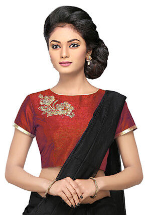 Embroidered Art Silk Blouse in Red