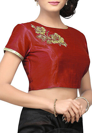 Embroidered Art Silk Blouse in Red