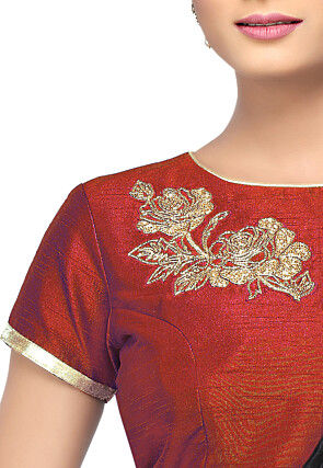 Embroidered Art Silk Blouse in Red