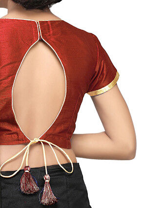 Embroidered Art Silk Blouse in Red