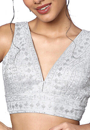 Embroidered Art Silk Blouse in Silver