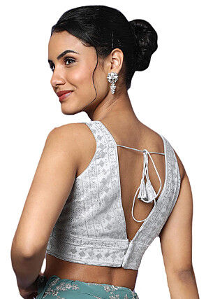 Embroidered Art Silk Blouse in Silver