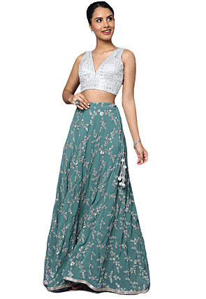 Embroidered Art Silk Blouse in Silver