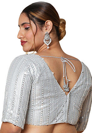 Embroidered Art Silk Blouse in Silver