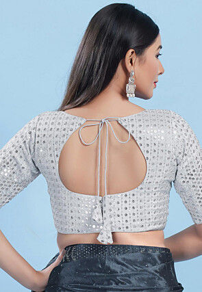 Embroidered Art Silk Blouse in Sliver