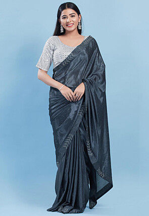 Embroidered Art Silk Blouse in Sliver