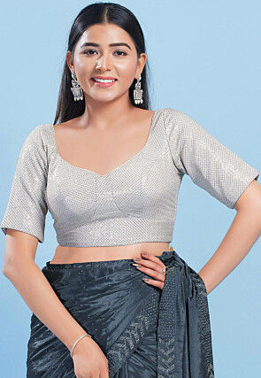 Embroidered Art Silk Blouse in Sliver