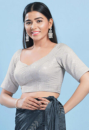 Embroidered Art Silk Blouse in Sliver