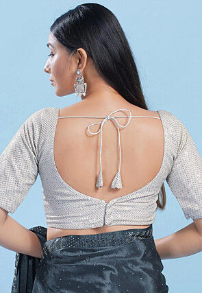 Embroidered Art Silk Blouse in Sliver