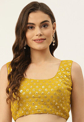 Embroidered Art Silk Blouse in Yellow