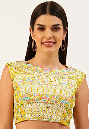 Embroidered Art Silk Blouse in Yellow