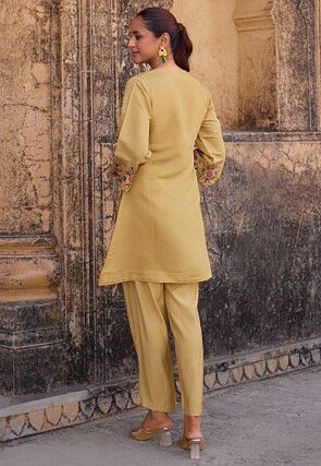 Embroidered Art Silk Co Ord Set Set in Beige