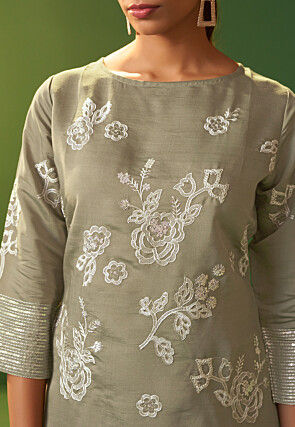 Embroidered Art Silk Co Ord Set Set in Grey