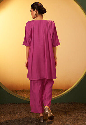 Embroidered Art Silk Co Ord Set Set in Pink