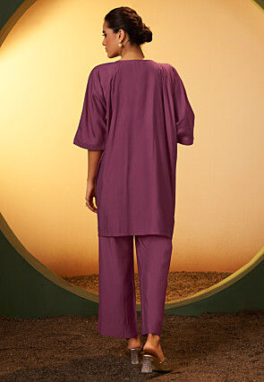 Embroidered Art Silk Co Ord Set Set in Purple