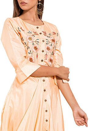 Embroidered Art silk Cowl Style Gown in Light Peach