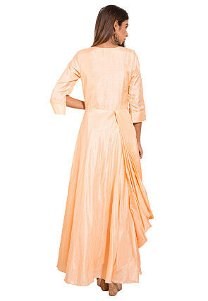 Embroidered Art silk Cowl Style Gown in Light Peach