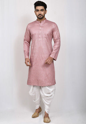 Embroidered Art Silk Dhoti Kurta in Old Rose