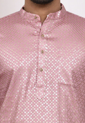 Embroidered Art Silk Dhoti Kurta in Old Rose