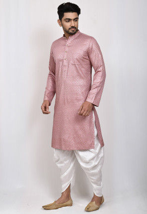 Embroidered Art Silk Dhoti Kurta in Old Rose