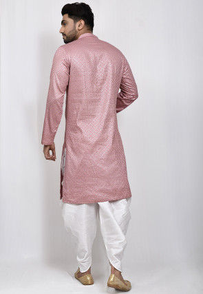 Embroidered Art Silk Dhoti Kurta in Old Rose