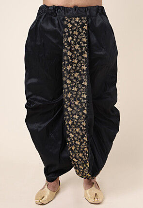 Embroidered Art Silk Dhoti Pant in Black