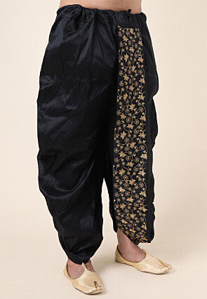 Embroidered Art Silk Dhoti Pant in Black