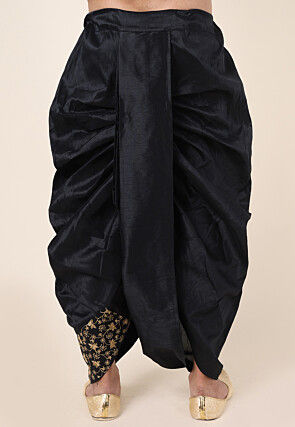 Embroidered Art Silk Dhoti Pant in Black