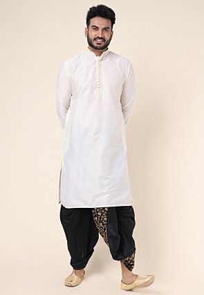 Embroidered Art Silk Dhoti Pant in Black