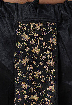 Embroidered Art Silk Dhoti Pant in Black