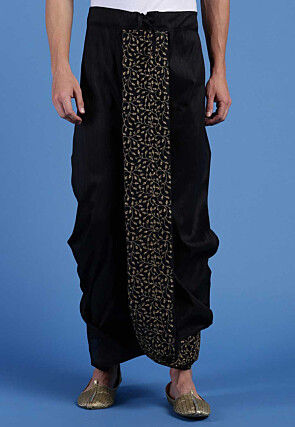 Embroidered Art Silk Dhoti Pant in Black