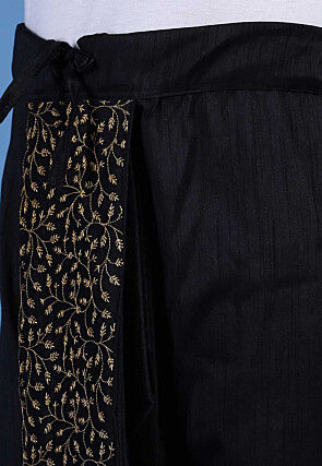 Embroidered Art Silk Dhoti Pant in Black