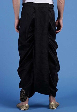 Embroidered Art Silk Dhoti Pant in Black