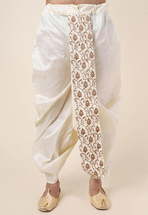 Embroidered Art Silk Dhoti Pant in Cream