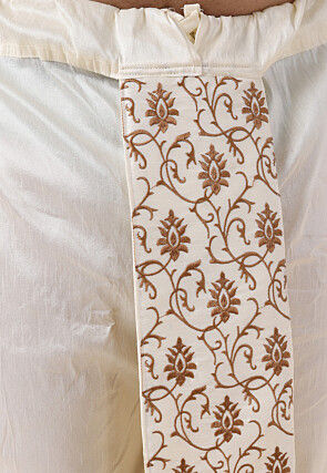 Embroidered Art Silk Dhoti Pant in Cream