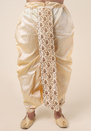 Embroidered Art Silk Dhoti Pant in Light Beige