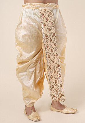Embroidered Art Silk Dhoti Pant in Light Beige