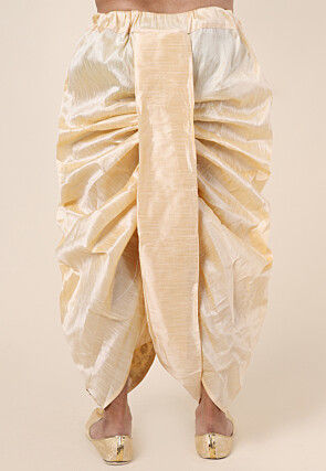 Embroidered Art Silk Dhoti Pant in Light Beige